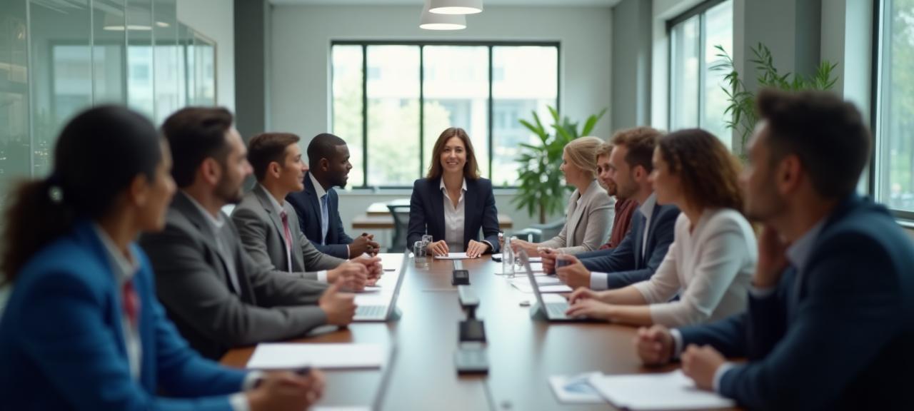 Junta directiva multicultural en sesión profesional